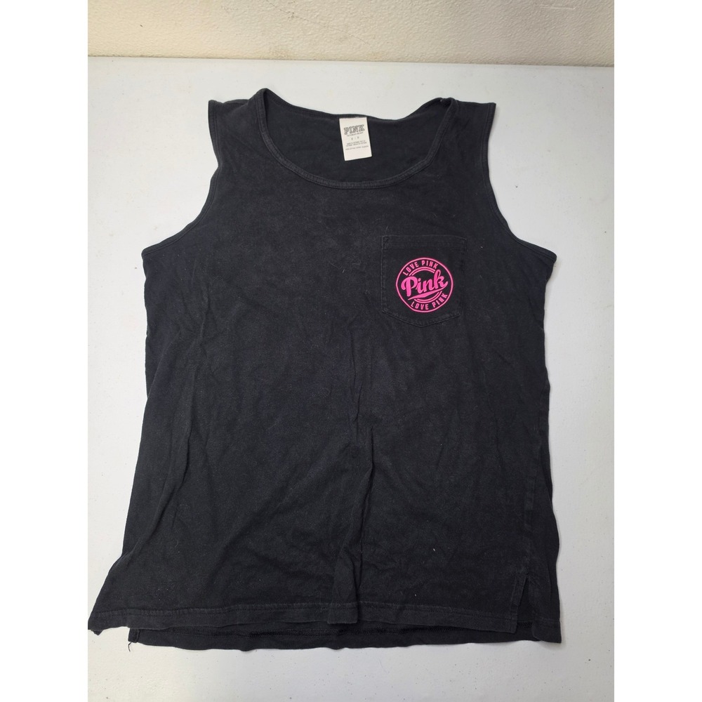 Victoria's Secret PINK Black Neon Pink Graphic Pocket Tank Top Small
